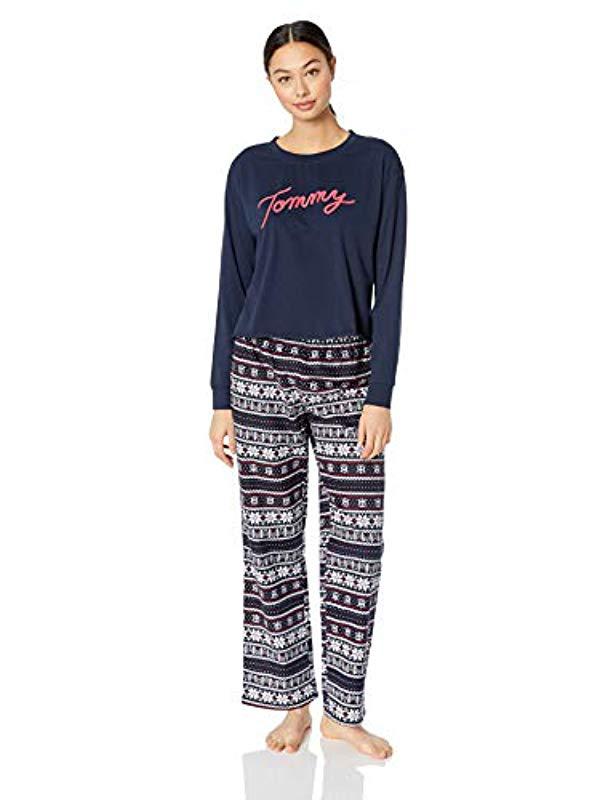 Lyst - Tommy Hilfiger Long Sleeve Top With Flannel Pant Bottom Pajama ...