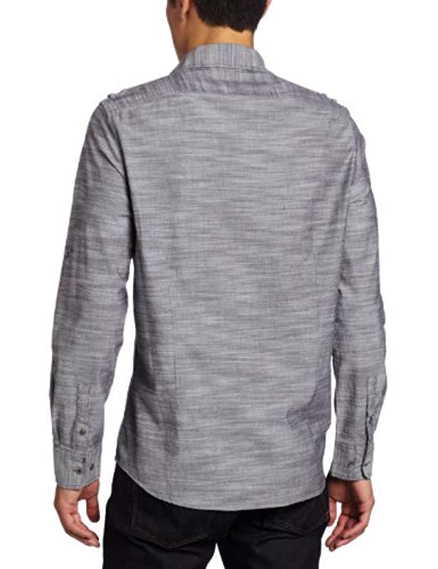 Kenneth Cole Double Pocket Solid Slub Shirt in Black for Men - Lyst