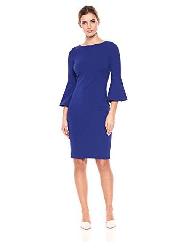 Lyst - Calvin Klein 3/4 Peplum Sleeve Sheath Dress in Blue