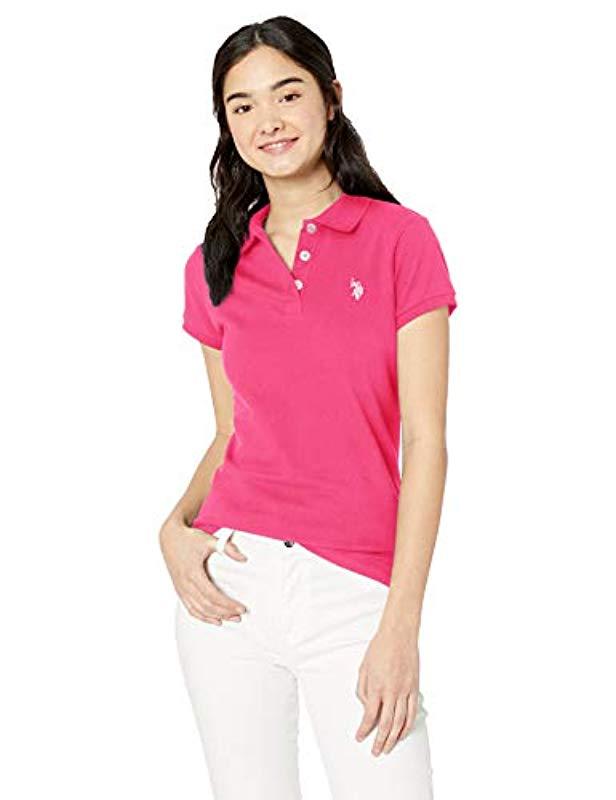U.S. POLO ASSN. Slim Fit Pique Polo Shirt in Pink - Lyst