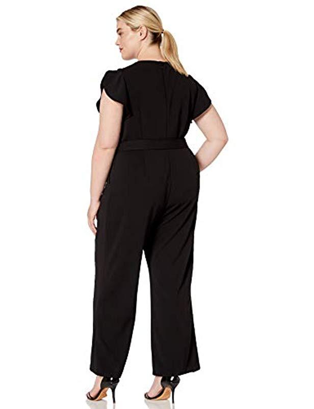 Calvin Klein Plus Size Jumpsuit With Split Sleeve And Self Sash Waist in Black Lyst