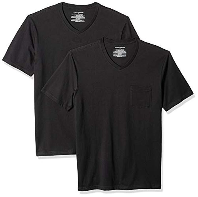 Amazon Essentials 2-pack Slim-fit V-neck Pocket T-shirt, Black, Small ...