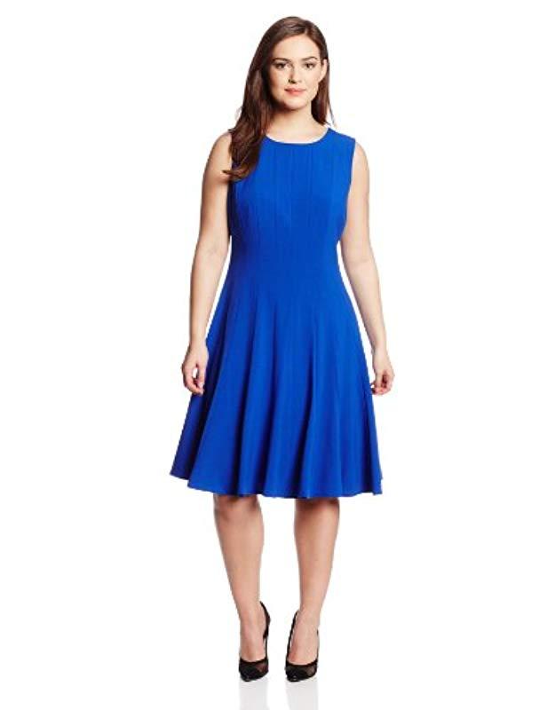 Lyst - Calvin Klein Plus-size Sleeveless Solid Fit-and-flare Dress in Blue