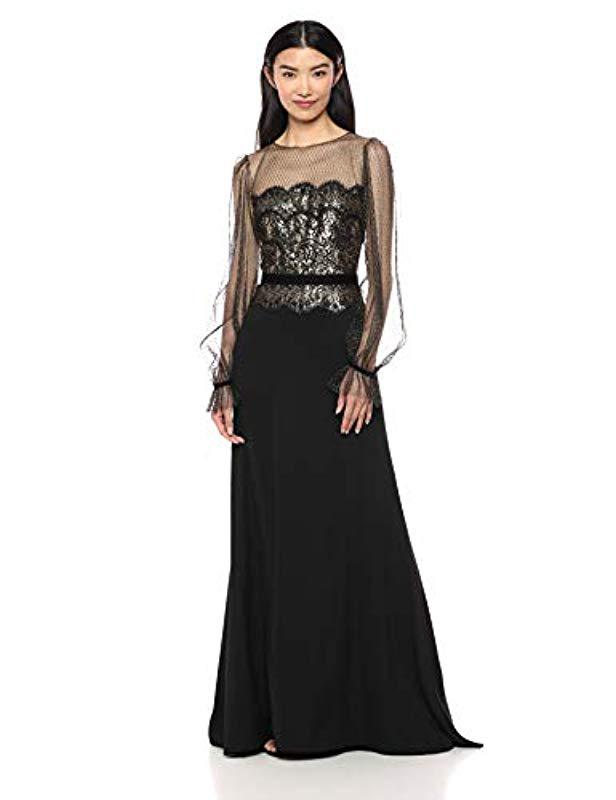 tadashi shoji black lace gown