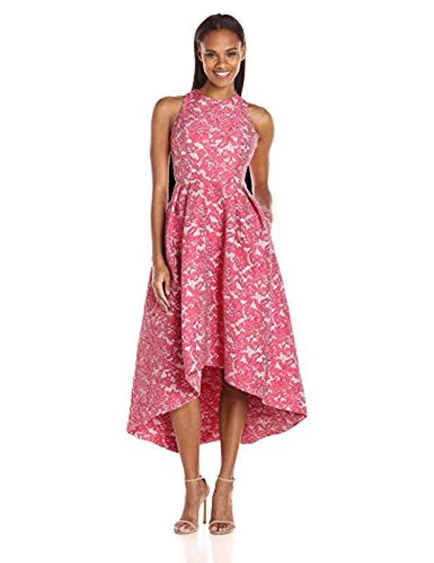 Lyst Ml Monique Lhuillier Cross Back Rose Jacquard Dress In Pink Ml Monique Lhuillier Women S Pink Cross Back Rose Jacquard Dress