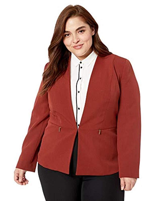 Kasper Size Plus V-neck Fly Away Stretch Crepe Jacket in Red - Lyst