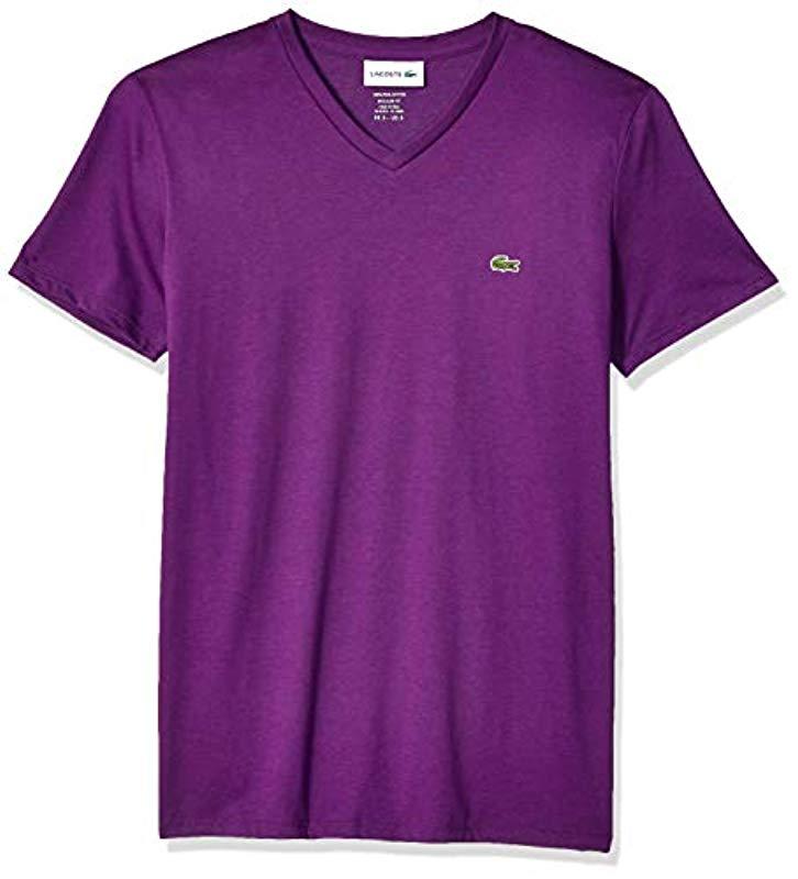 Lacoste Short Sleeve V-neck Pima Cotton Jersey T-shirt in Purple for ...