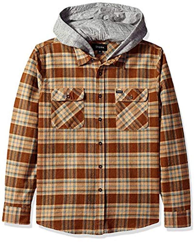 Brixton Bowery Long Sleeve Standard Fit Hooded Flannel in Brown for Men ...