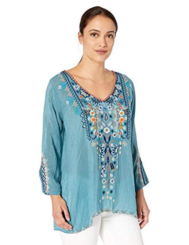 Lyst - Johnny Was V-neck Blouse With Embroidery in Blue