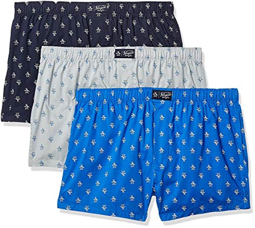 Original Penguin Underwear 100% Cotton Woven Boxers, Multipack in Blue ...