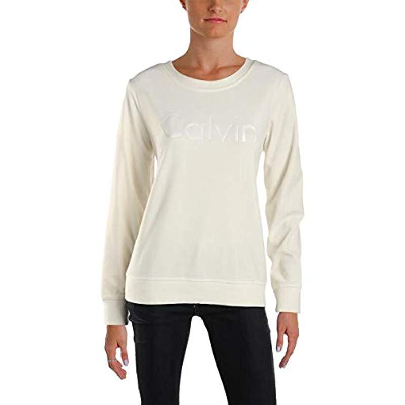 Lyst - Calvin Klein Performance Logo Velour Crew Pullover in White
