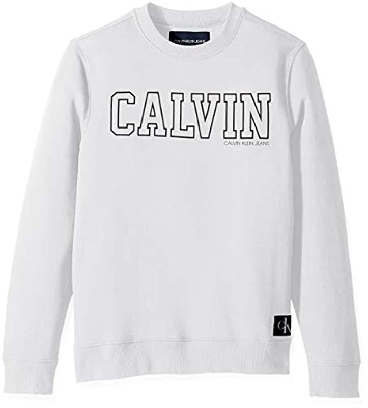 Calvin Klein Crew Neck Sweatshirt With Tonal Rib Tipping in White for ...