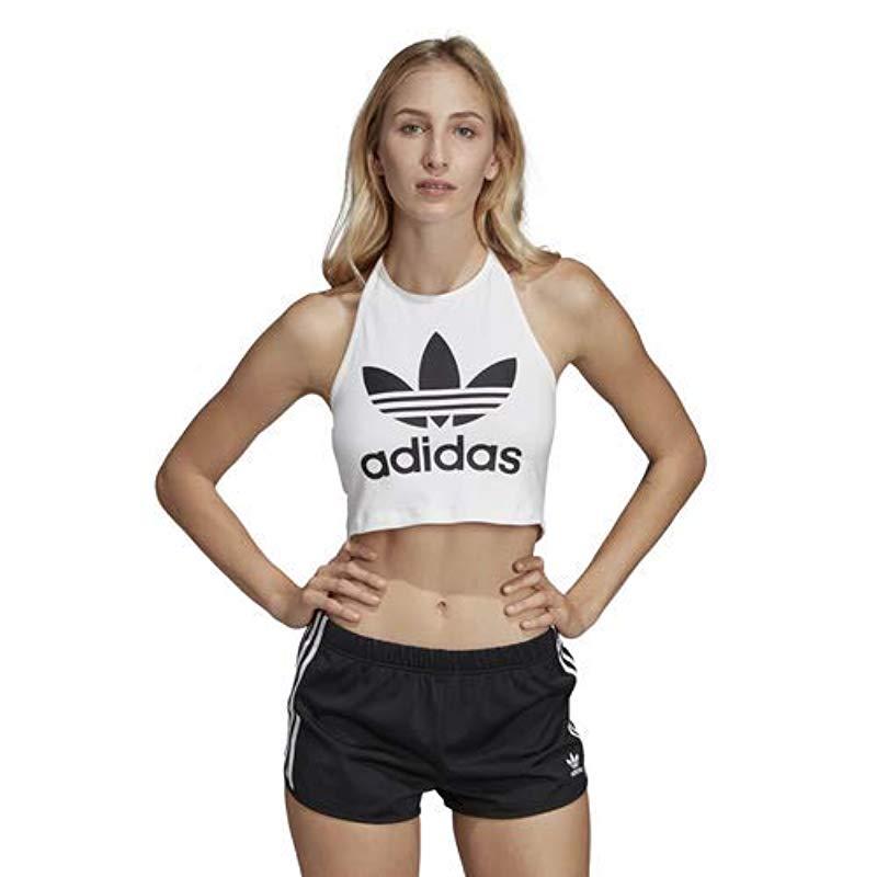 adidas Originals Trefoil Cropped Tank Top in White - Lyst