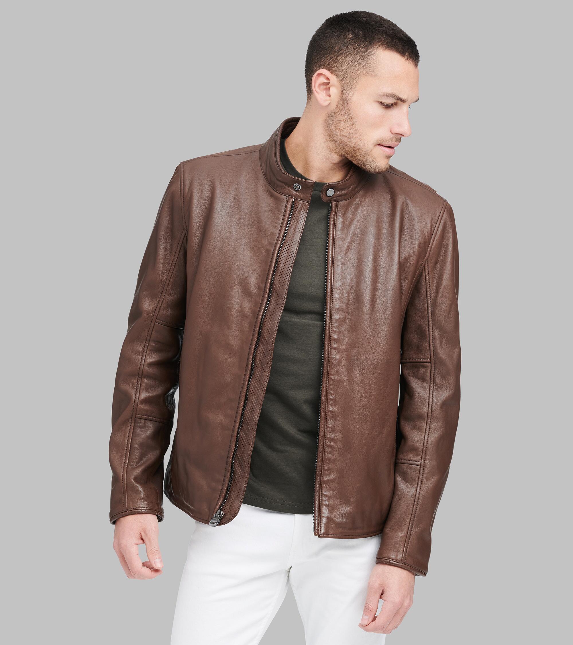 Mens Andrew Marc Cafe Select Leather Jacket With Rabbit Fur Lining Lyst Andrew Marc Horace Classic Leather Moto Jacket In Brown For Men