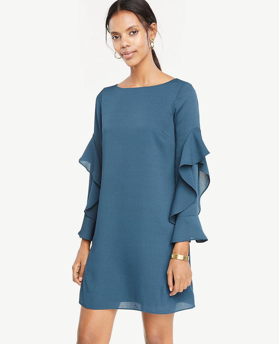 Lyst Ann Taylor Cascading Ruffle Sleeve Shift Dress in Blue