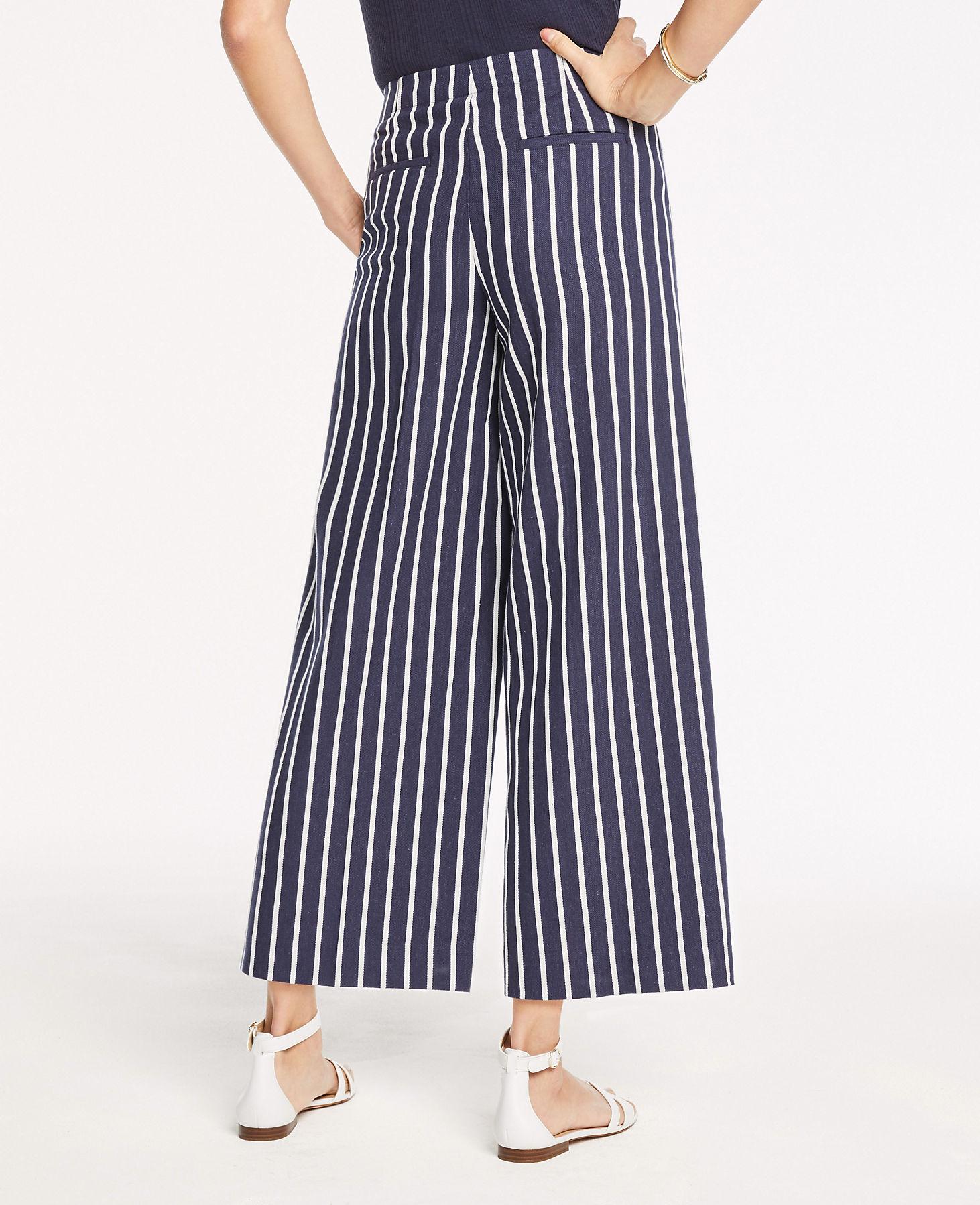 Ann Taylor The Striped Wide Leg Marina Pant in Night Sky