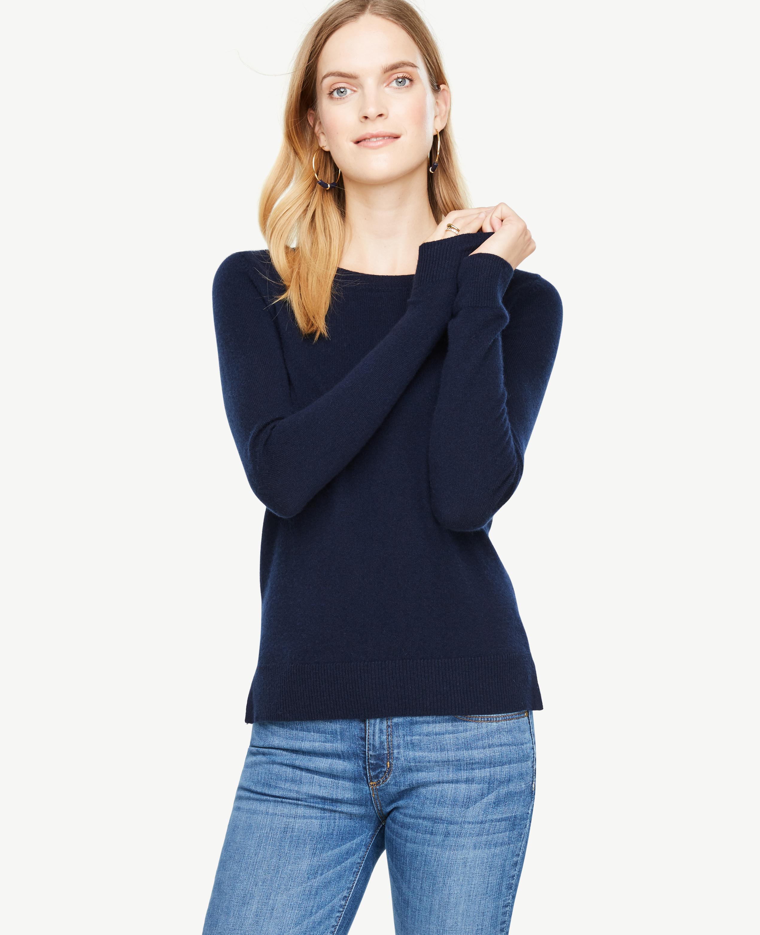 Lyst - Ann Taylor Cashmere Crew Neck Sweater In Blue