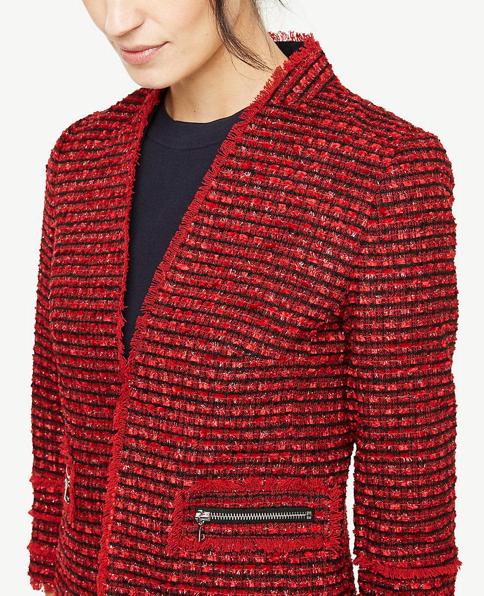 Lyst - Ann Taylor Tall Fringe Tweed Zip Pocket Jacket in Red