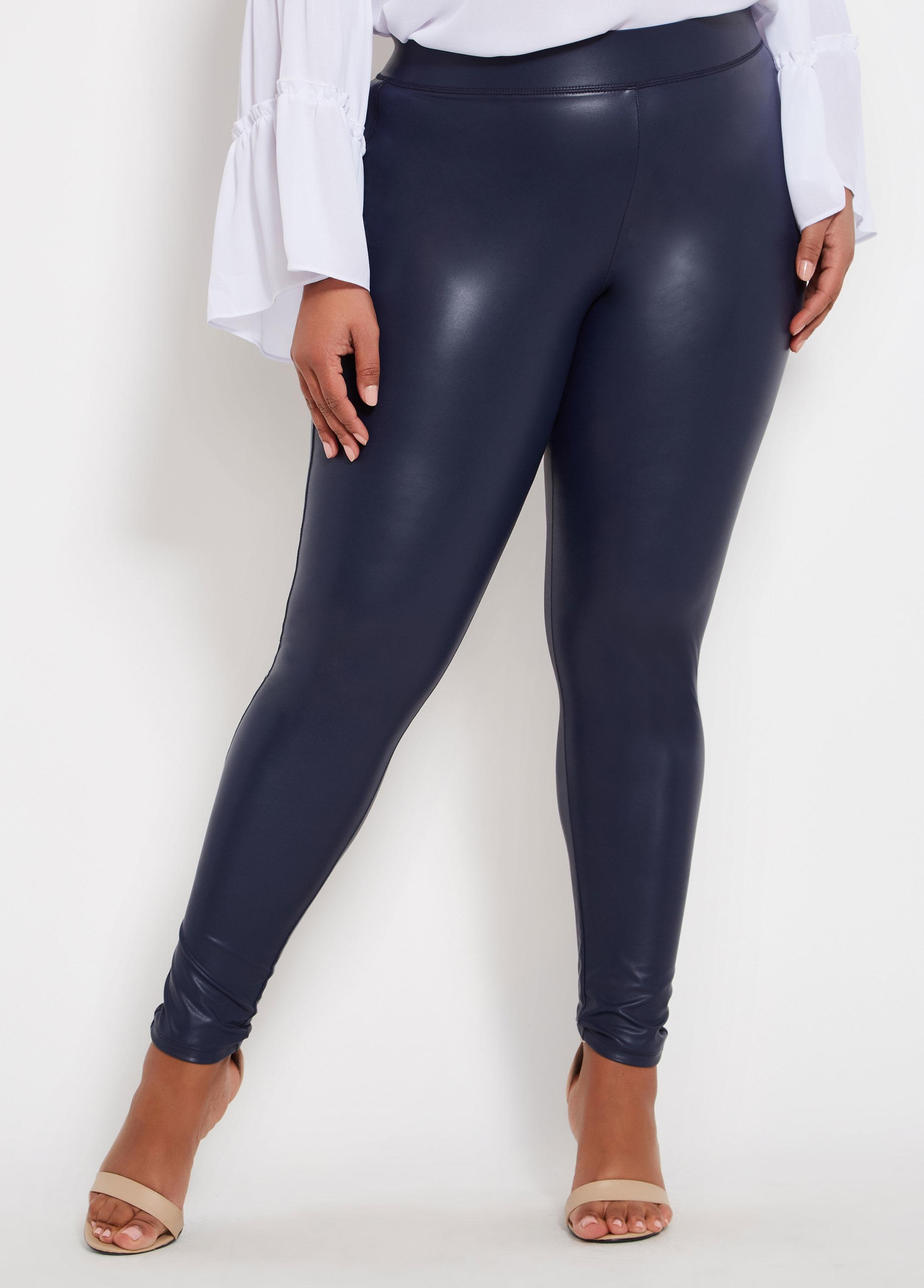 womens plus size leather look leggings for women's