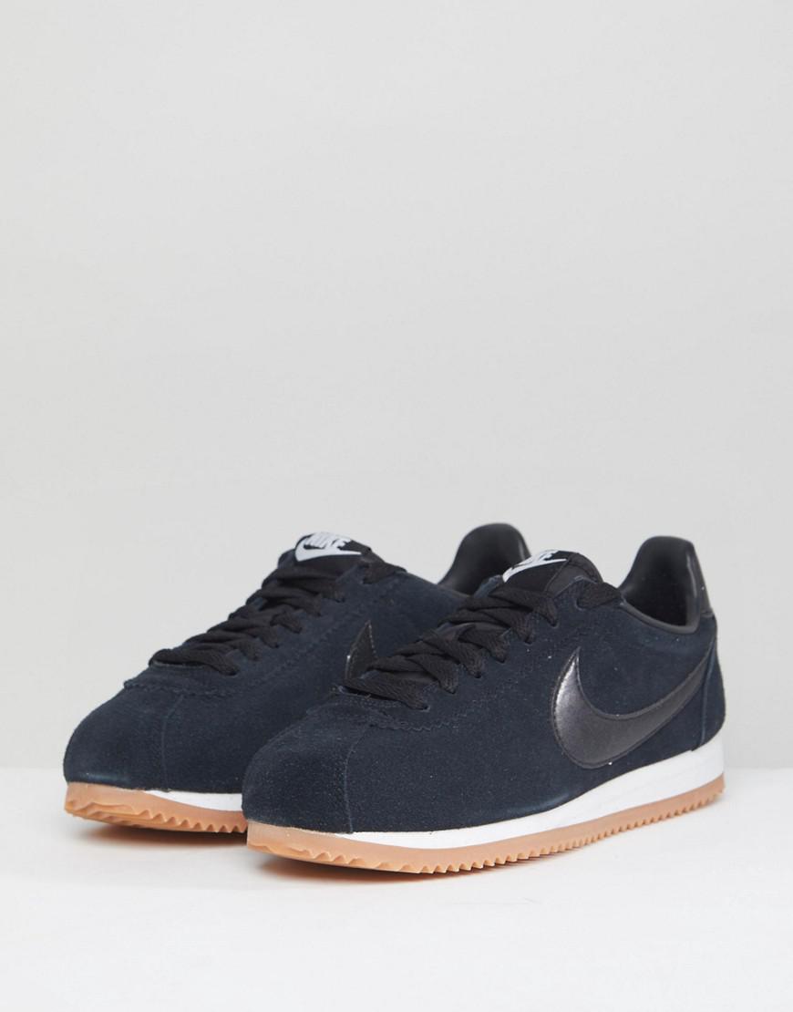 nike cortez all black suede