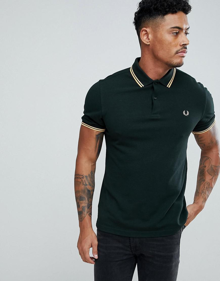 Lyst - Fred perry Slim Fit Twin Tipped Polo Shirt In Dark Green in Green for Men