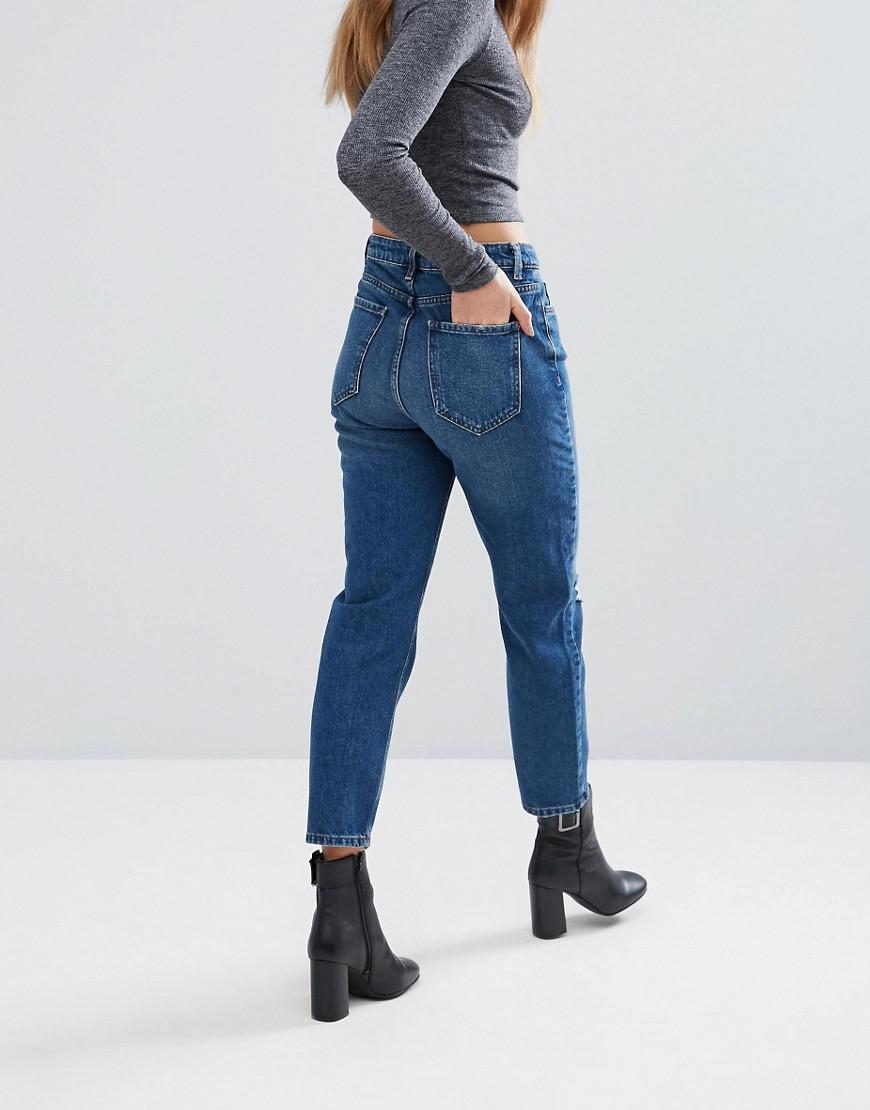 Lyst - New look Ripped Knee Mom Jeans in Blue