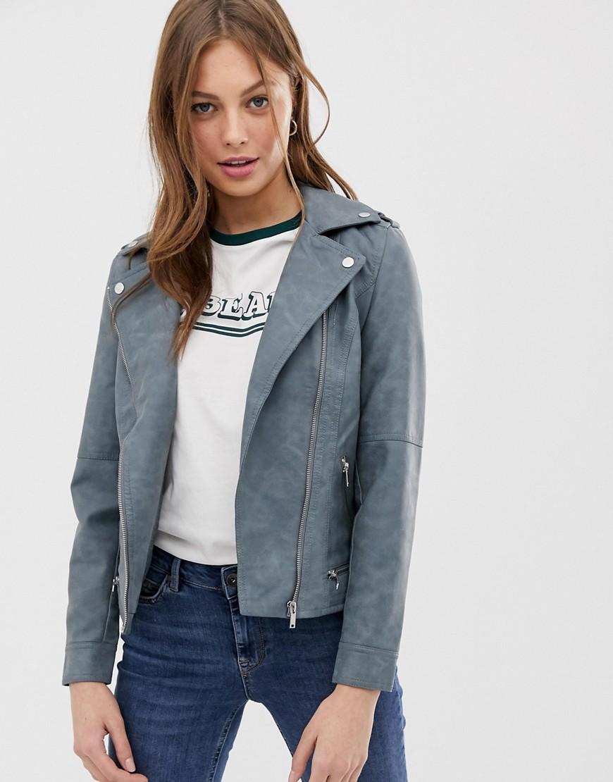 Vero Moda Faux Leather Jacket In Gray Lyst