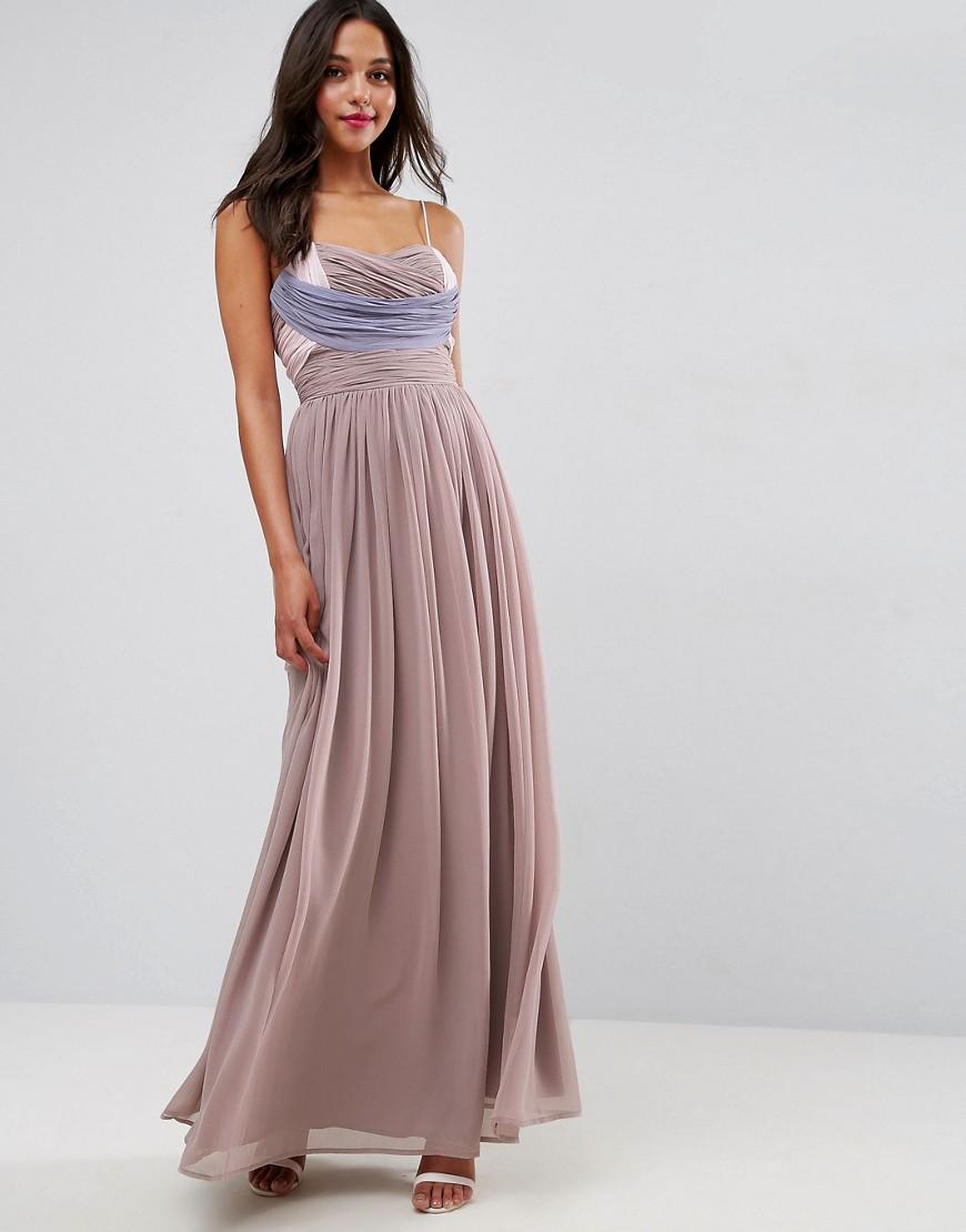  Asos  Wedding  Ruched Colour Block Maxi Dress  in Purple  Lyst