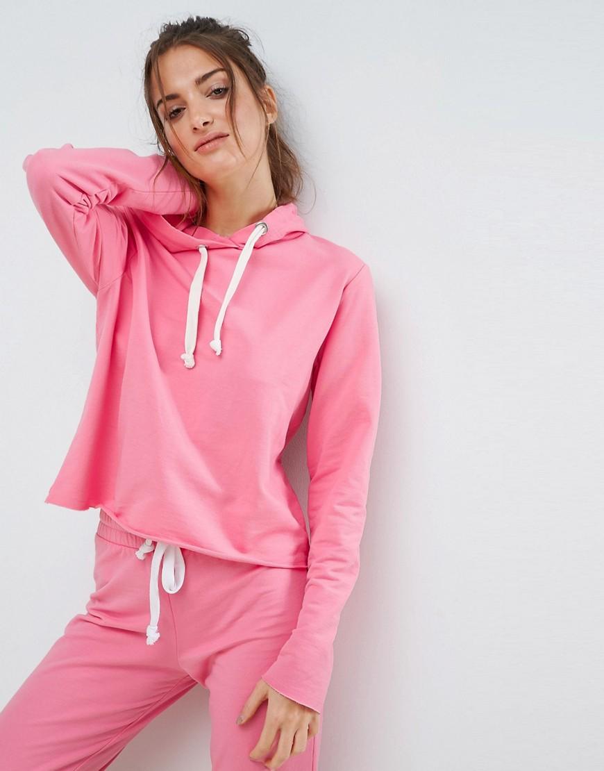 Asos Lounge Raw Edge Hoodie in Pink | Lyst