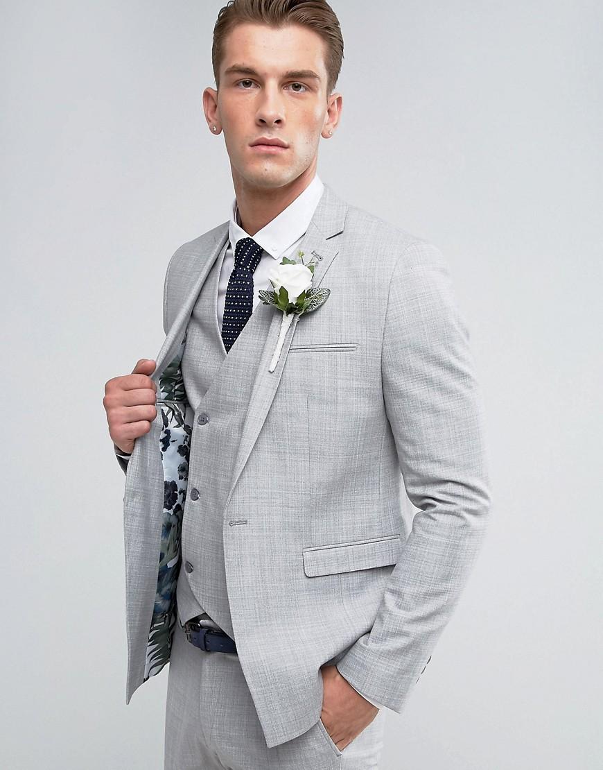 Asos Wedding Skinny Suit Jacket In Crosshatch Nep In Light Grey With ...
