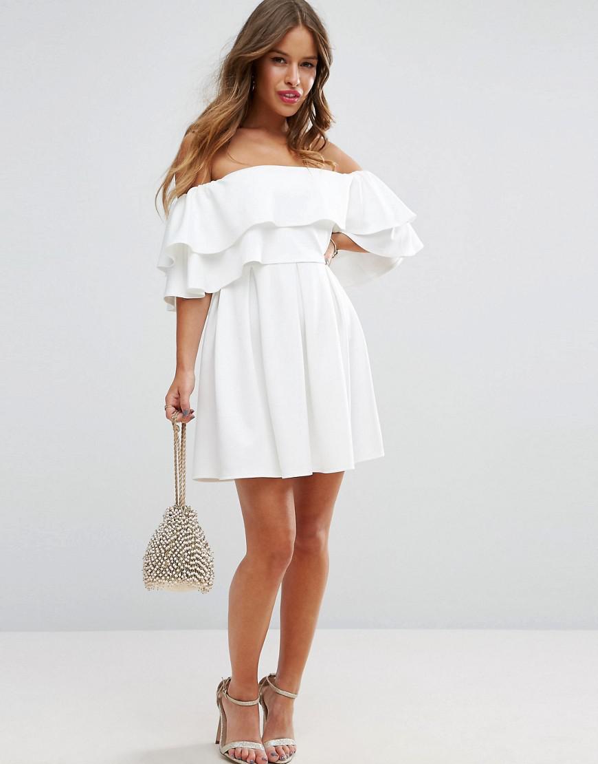 Lyst - Asos Ruffle Off Shoulder Mini Dress in White