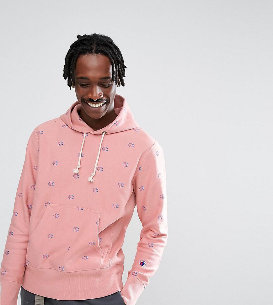 Lyst - Champion Hoodie With All Over Logo Print In Pink Exclusive To ...