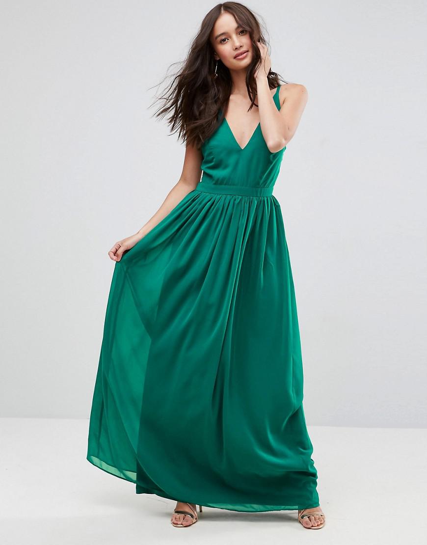 Lyst - Asos Deep Plunge Tie Back Cami Maxi Dress in Green