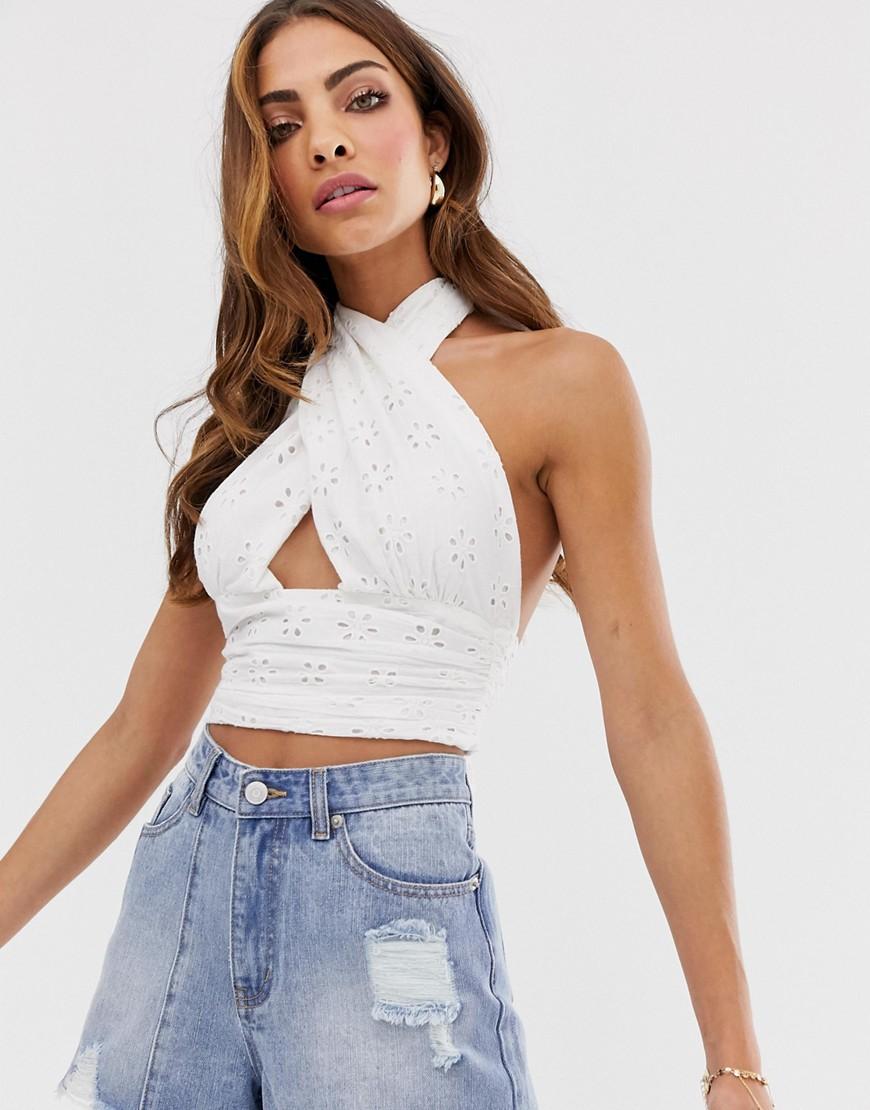 ASOS Halter Sun Top In Broderie in White - Lyst