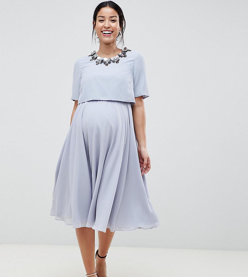 Asos Asos Design Maternity Nursing 3d Embellished Crop Top Midi Skater