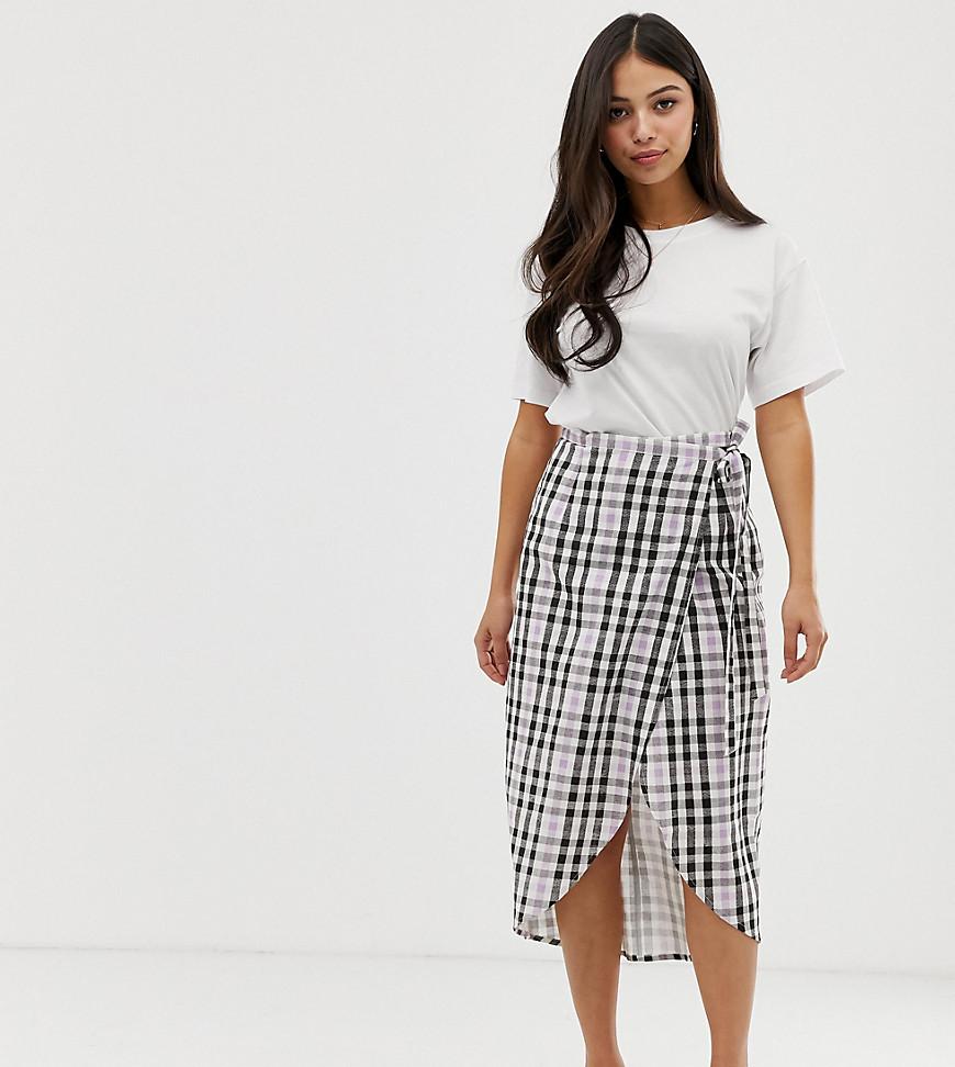 ASOS Asos Design Petite Wrap Midi Skirt With Tie In Gingham Print Lyst