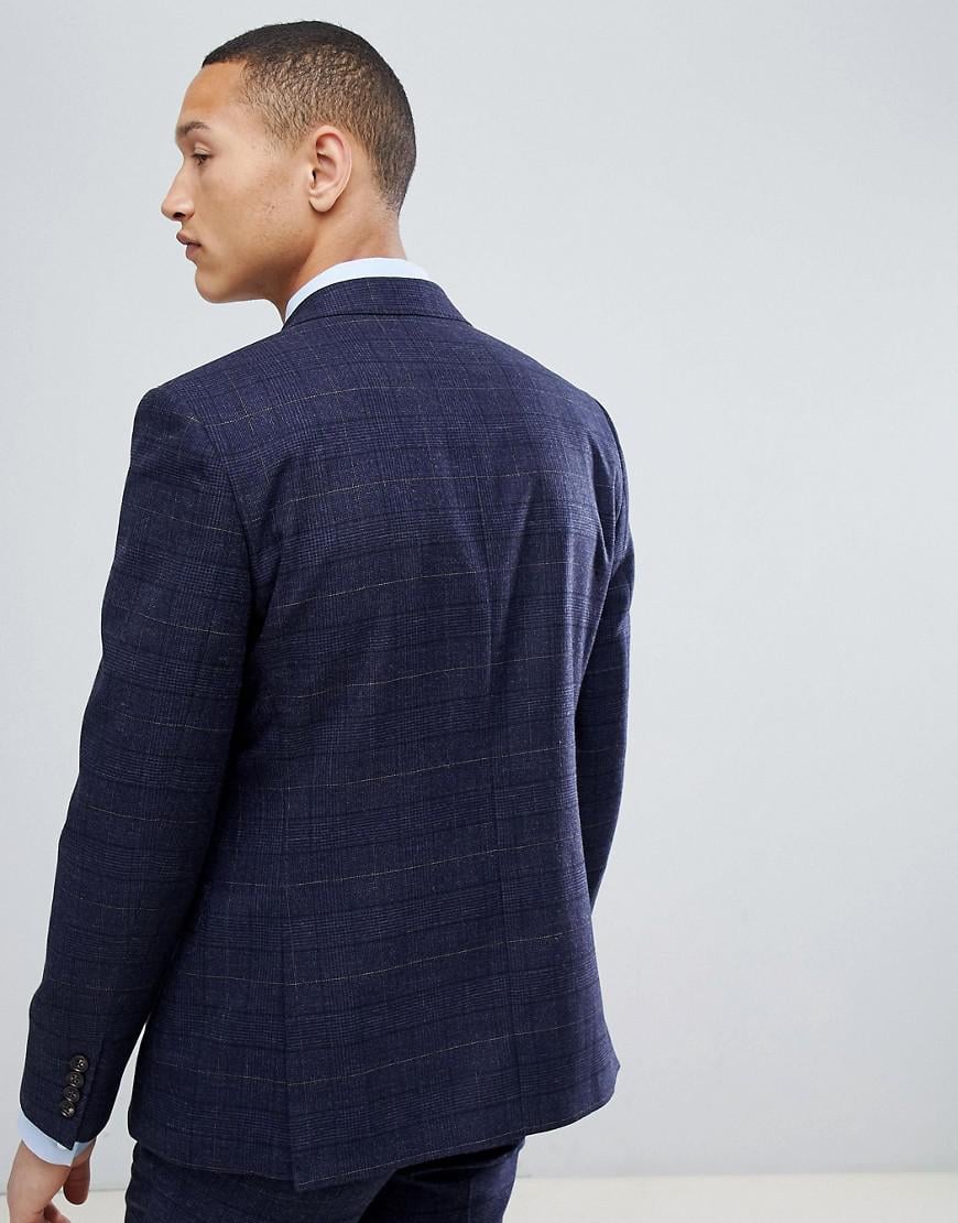 Lyst Moss Bros London Wedding Skinny Suit Jacket In Navy Lyst Moss Bros London Wedding Skinny Suit Jacket In Navy Check Blue For Men