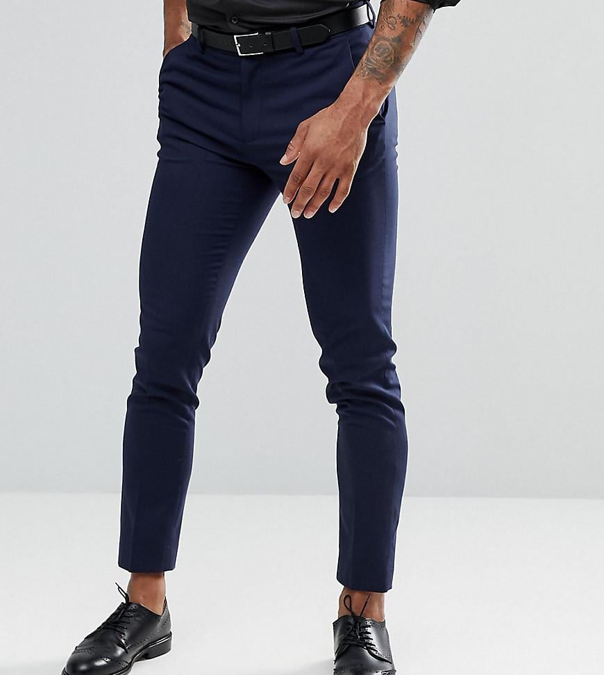 Lyst - Asos Tall Skinny Cropped Smart Trousers In Navy in Blue for Men