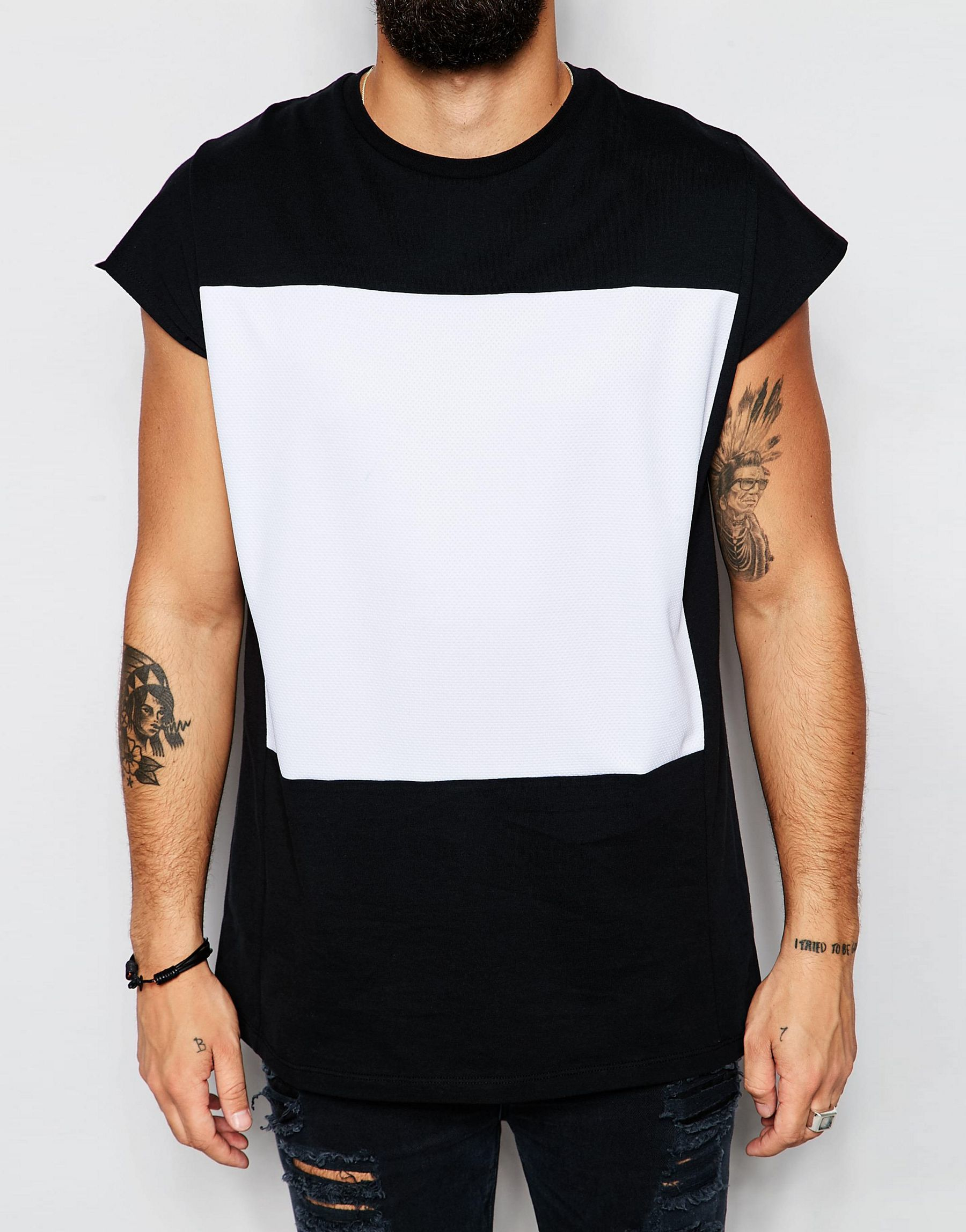 Lyst - Asos Oversized Sleeveless T-shirt With Mesh Panel in Black for Men