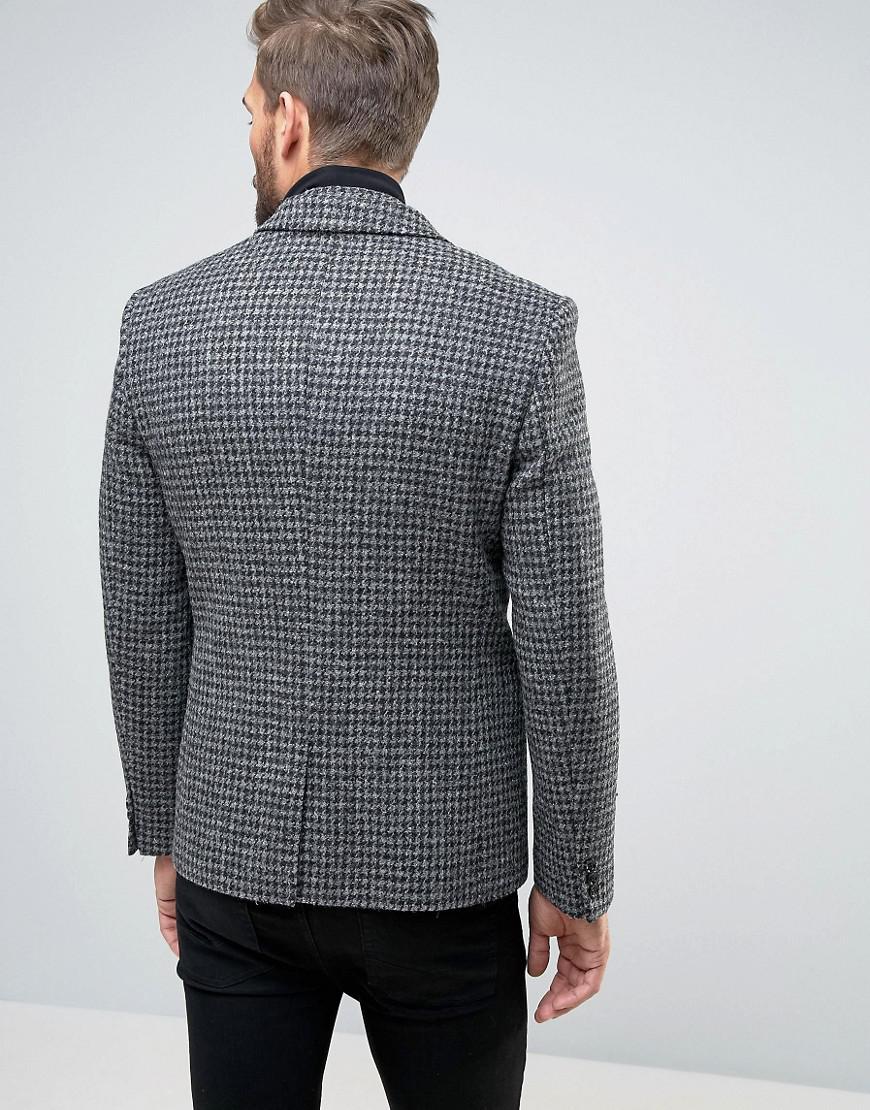 ASOS Slim Suit Jacket In Harris Tweed Dogtooth 100% Wool in Gray for ...