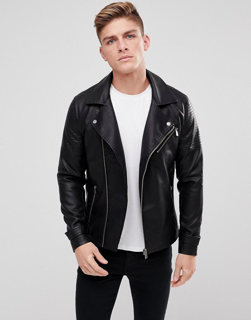 Lyst Only Sons Faux Leather Biker Jacket In Black For Men Gallery