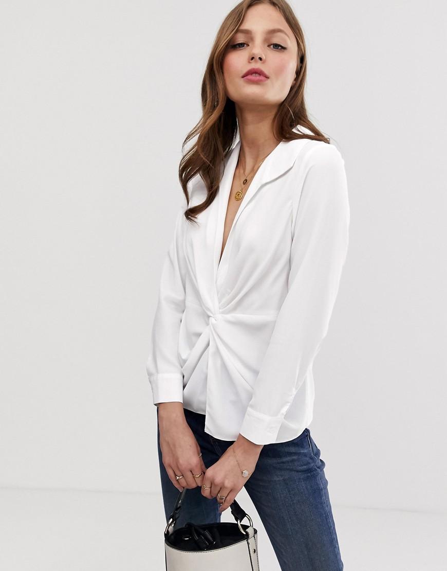 Lyst - ASOS Long Sleeve Plunge Shirt With Knot Front in White