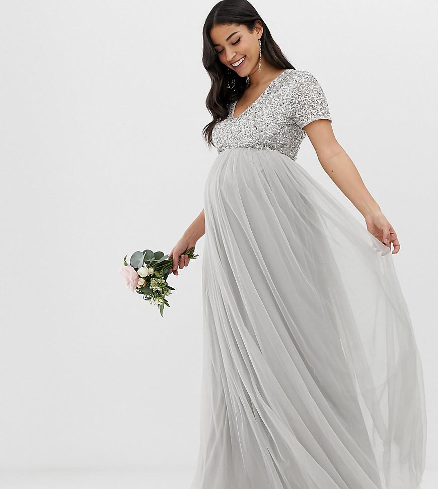 Lyst - Maya Maternity Bridesmaid V Neck Maxi Tulle Dress With Tonal ...