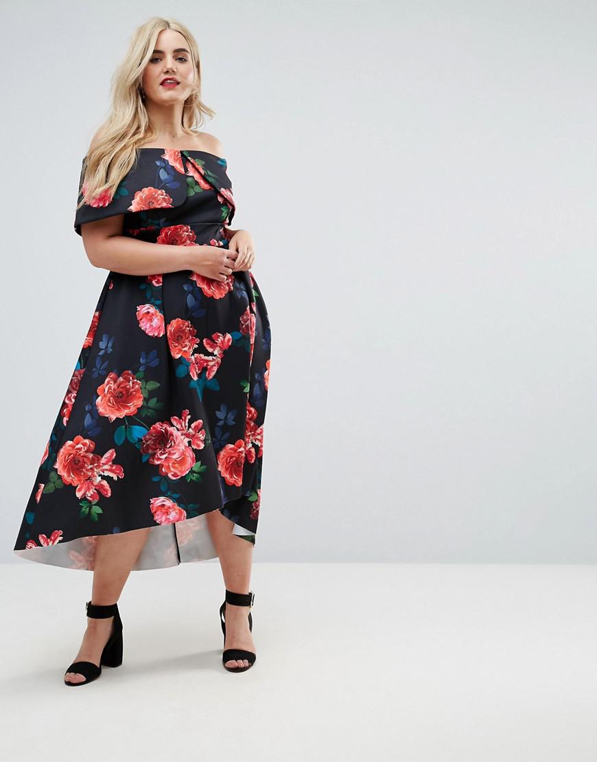 bardot fiesta floral midi dress