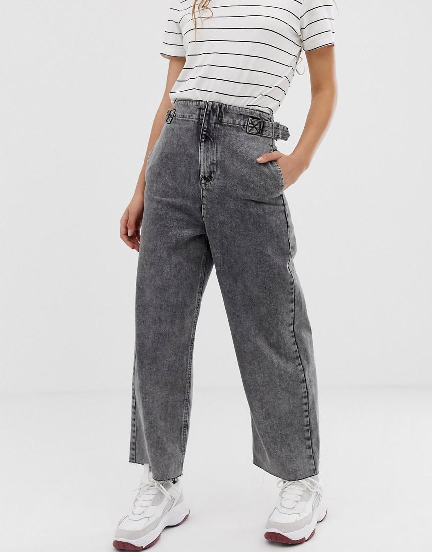Lyst - ASOS Wide Leg Jeans With Cinch Waist Detail In Dark Charcoal ...