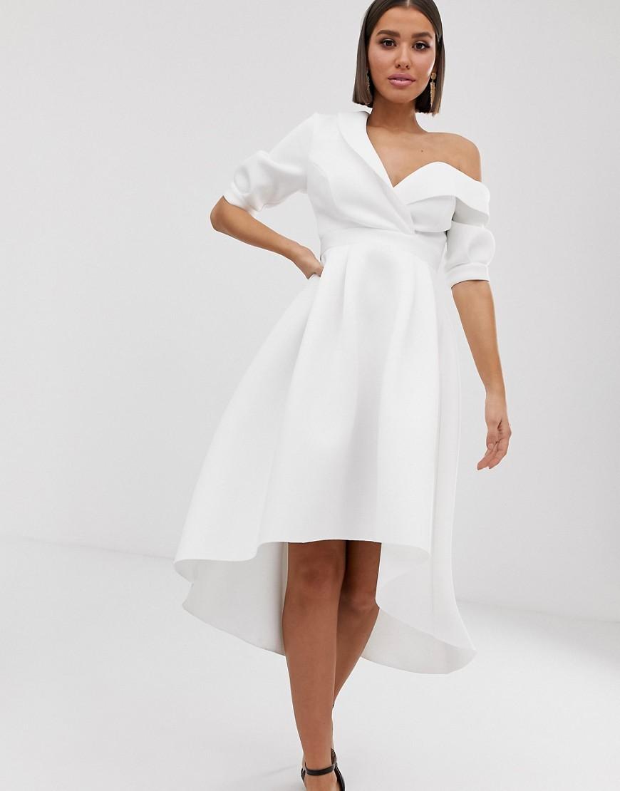ASOS Fallen Shoulder Tux Prom Midi Dress in White - Lyst