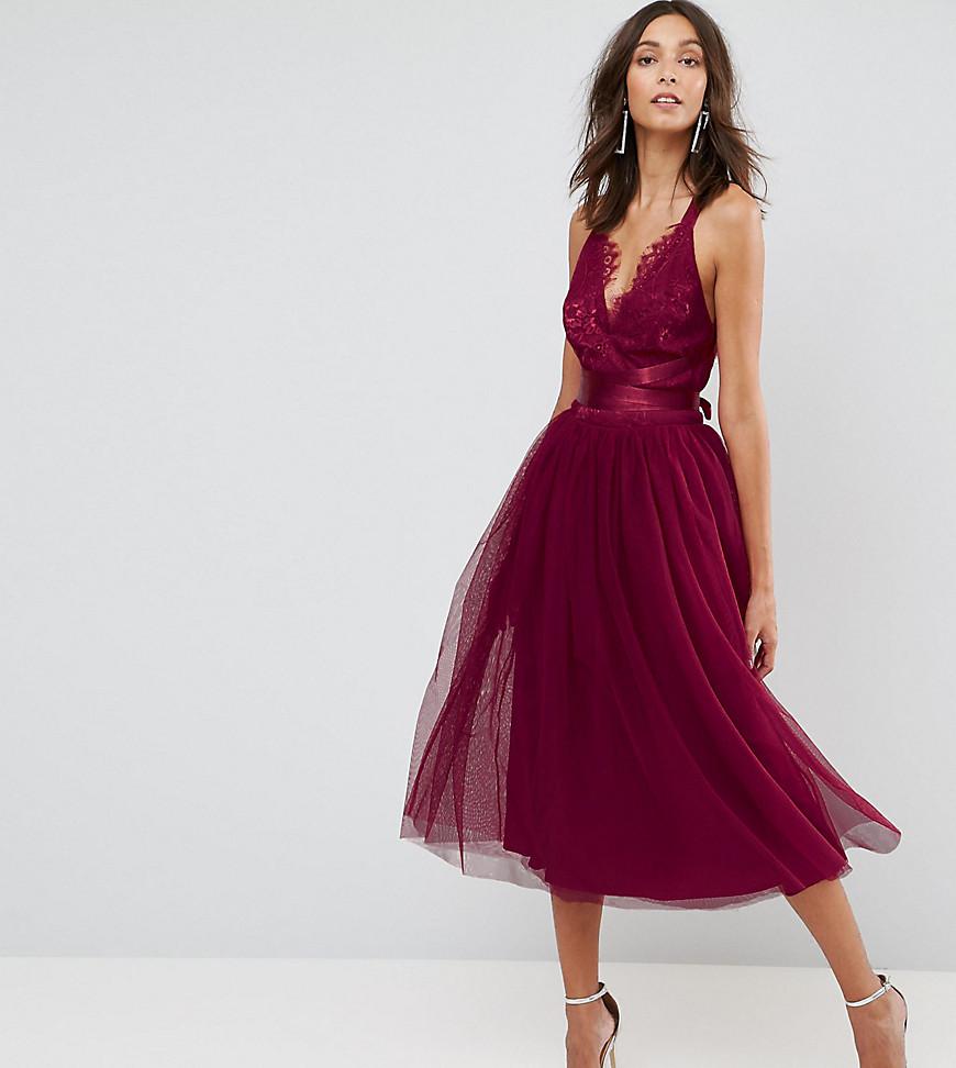 Lyst Asos  Premium Lace Top Tulle Midi Prom  Dress  With 