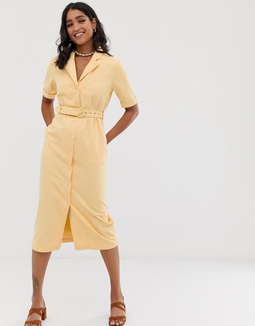 Asos Denim Belted Midi Dress In Buttermilk In Natural Lyst