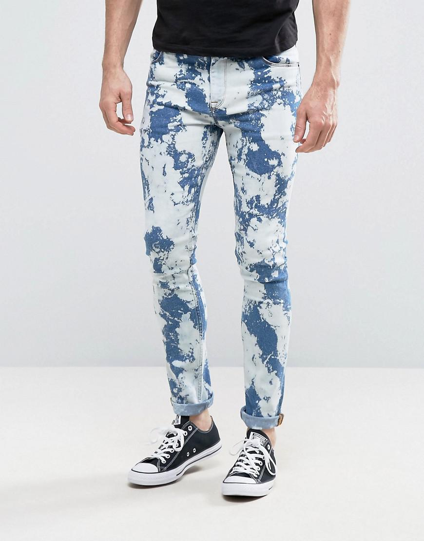 ASOS Denim Super Skinny Jeans With Bleach Spots Mid Blue for Men Lyst