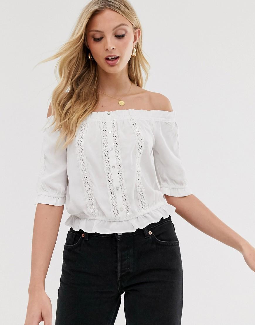 Vero Moda Off The Shoulder Crochet Insert Smock Crop Top in White Lyst